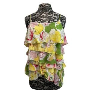 Vintage‎ 90s Y2K NWT Unique Spectrum Blouse Yellow Floral Strappy Flowy Fairy XL